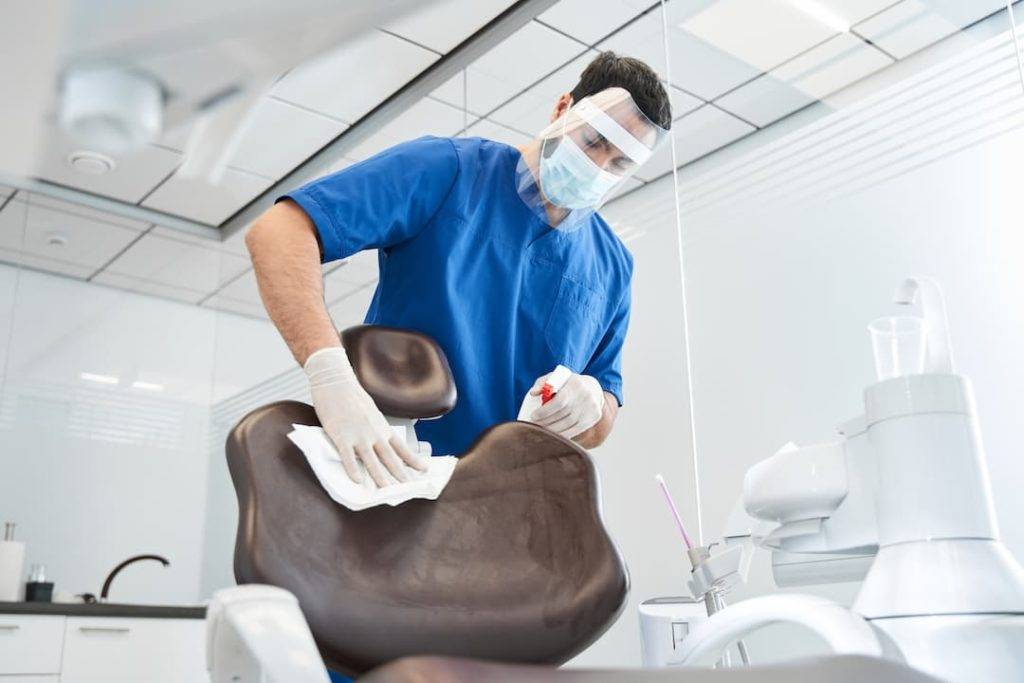 Cleaning dentists chair